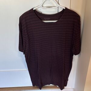 All Saints Men's Maroon Striped Short Sleeve Tee